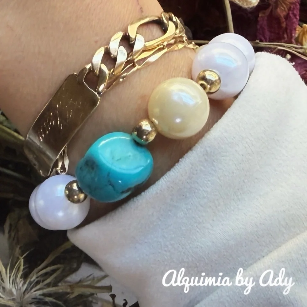Big Turquoise and Gold Beaded Bracelet